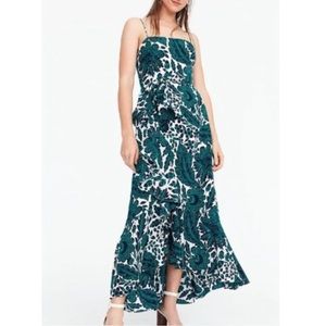 NWT J.Crew long flowy green navy white floral dress size 0